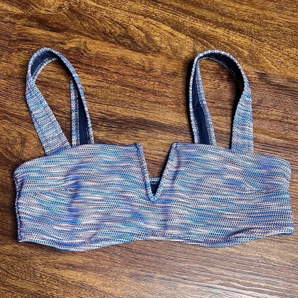 Aerie American Eagle Bandeau Striped Slit Swim Top Bikini